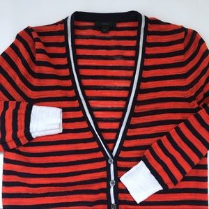 J.CREW | GAUZE  NAVY/CARNELIAN STRIPPED CARDIGAN E